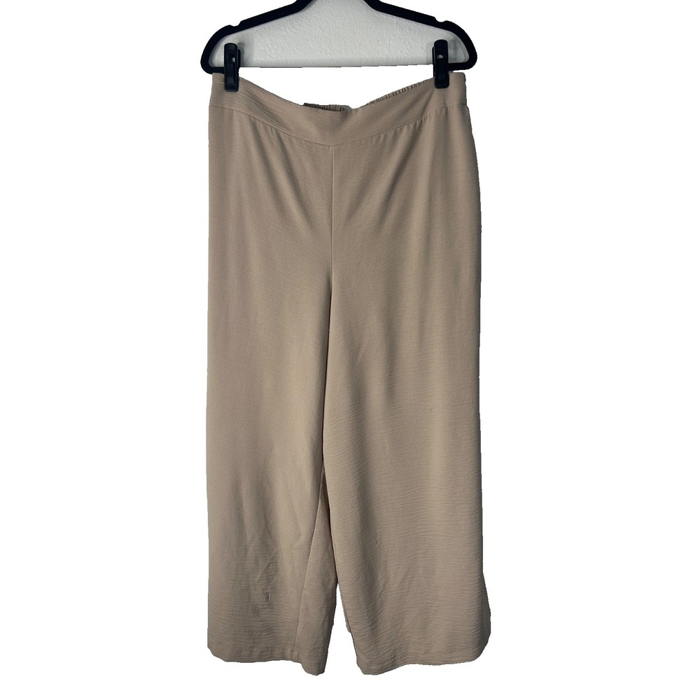 Adrianna Papell Palazzo Pants Size XL Beige High Waisted Wide Leg Goucho Trouser